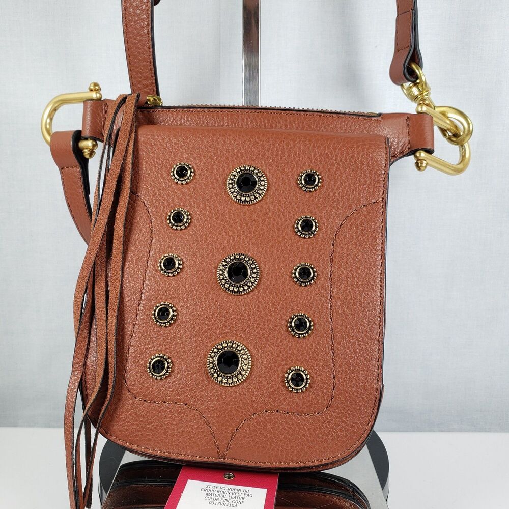 Vince Camuto Leather Brown Robin Convertible Bag Belt in Pine Cone Color NWT